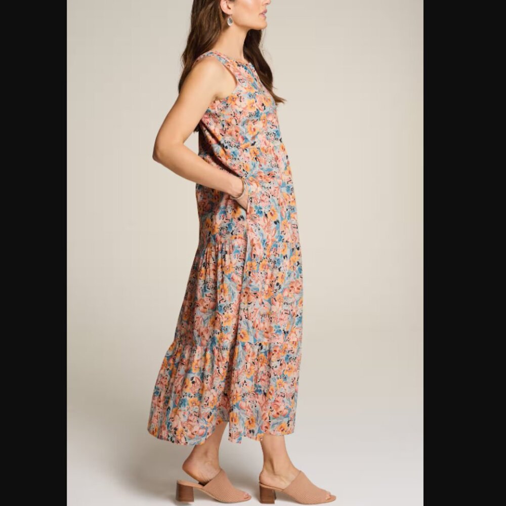 J. Jill Floral Maxi Dress in Peach, Blue, Cream - Picture 14 of 14